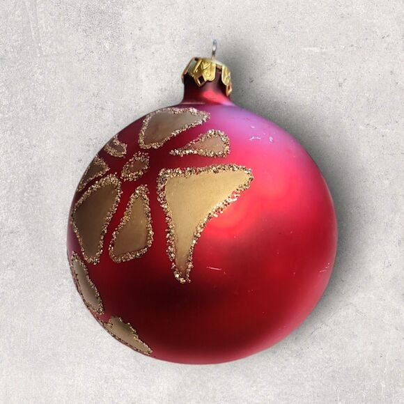 Vintage Set of 2 Hand‑Painted Hibiscus Christmas Ornaments Red Blue Gold Glitter - Picture 4 of 7